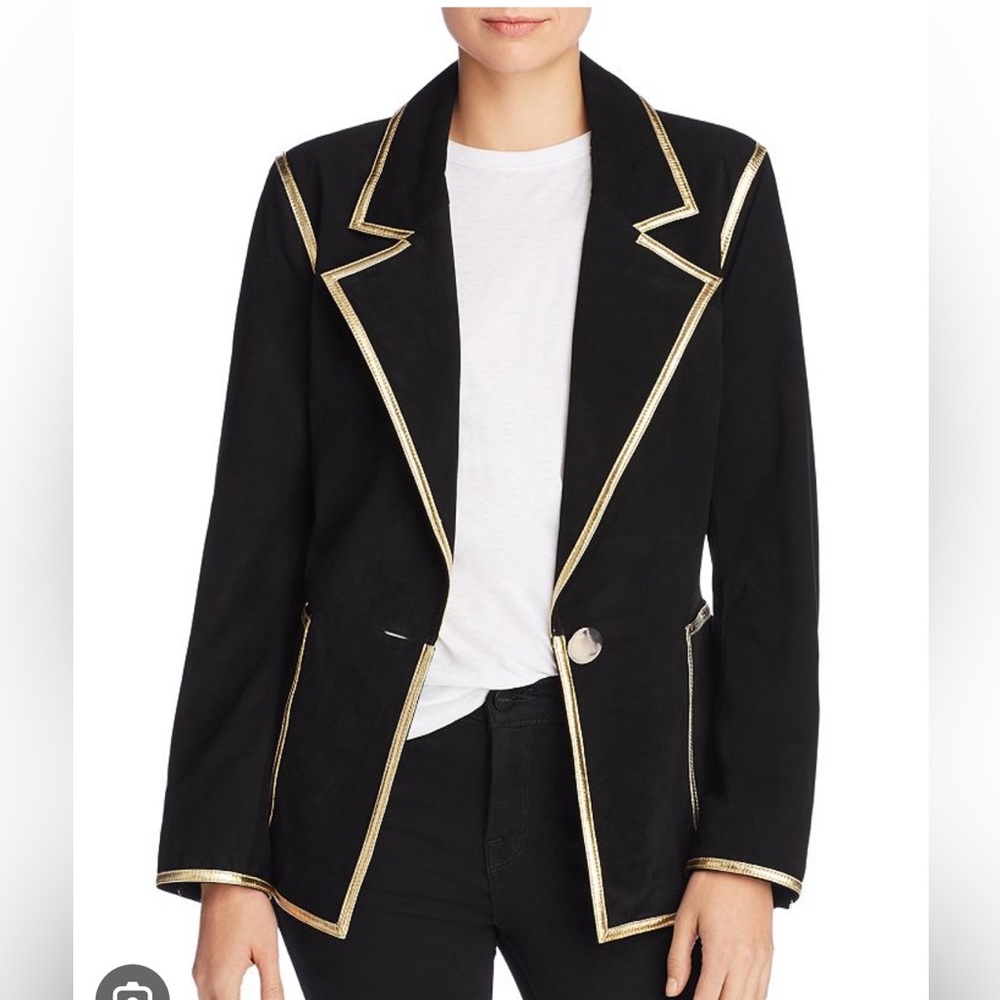Happily Grey x AQUA Small Metallic Leather-Trimmed Suede Blazer